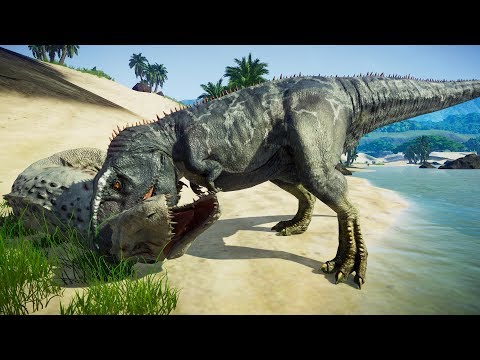 ISLAND SANCTUARY GIGANOTOSAURUS VS T-REX,I-REX,SPINOSAURUS,ACROCANTHOSAURUS & ALBERTOSAURUS