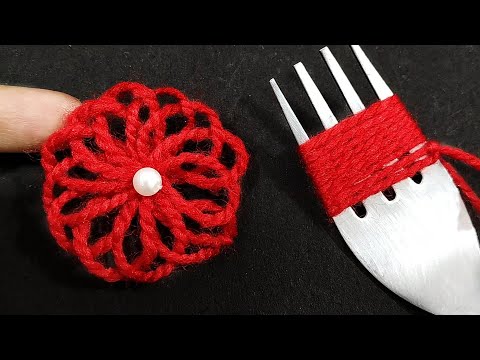 Super Easy Woolen Flower Making - Hand Embroidery - Fork Tick