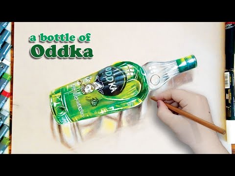 Drawing timelapse a bottle of Oddka - hyperrealistic art