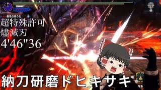 【ゆっくり実況】超特殊許可燼滅刃を4分46秒で葬る納刀研磨ドヒキサキビルド【MHXX】