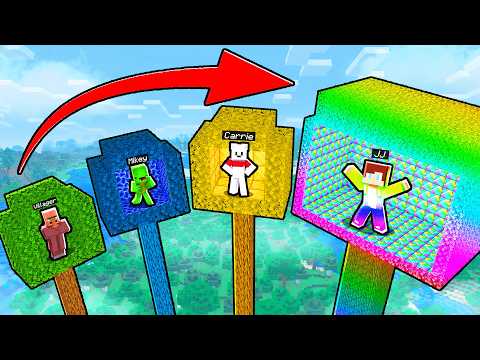 JJ and Mikey vs Friends TINY vs GIANT Tree House - Maizen Minecraft