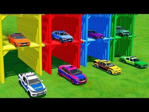 TRANSPORTING BMW, VOLVO, DACIA, DODGE, RANGE ROVER, VOLKSWAGEN POLICE CARS WITH TESLA TRUCKS ! FS22