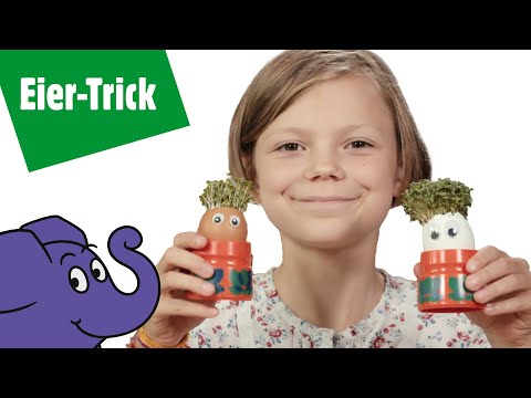 Olivia zeigt einen Ei-Trick & bastelt Eierköpfe mit Gras und Kresse | Der Elefant | WDR