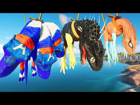 (🦖 Jurassic World Evolution 2🦕)3 head T-Rex,Batman I-Rex,SpiderMan Indoraptor Dinosaurs Fight
