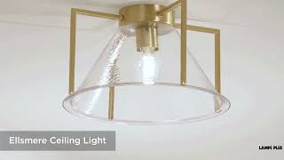 1_Watch A Video About the Possini Euro Ellsmere Warm Brass Ceiling Light with Hammer Glass