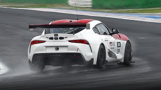 Toyota GR Supra GT4 EVO in action on wet at Misano Circuit!