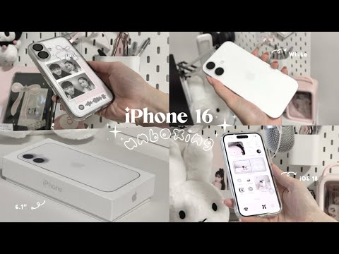 iPhone 16 Unboxing [ White ] ₊˚⊹ | aesthetic home page + accessories + iOS18