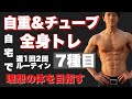 【初心者向け】自重とチューブトレーニングで腹筋、背中、胸、脚を鍛える!筋肉を付けるダイエット