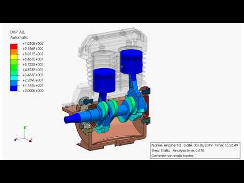 PrePoMax & CalculiX - Post-processing of the two-cylinder piston engine