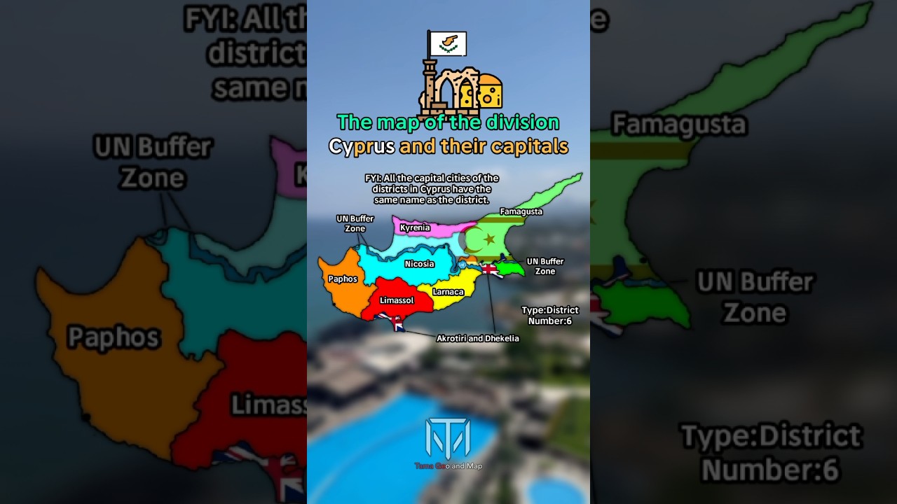 The map of the divisions of Cyprus and their capitals