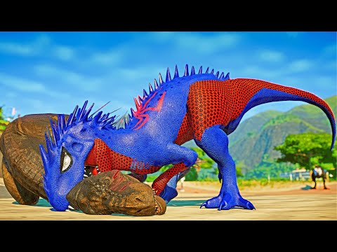 Spiderman Indominus REX, Venom, Black Panther, Superman Dino Fight - Jurassic World Evolution
