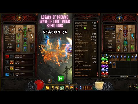 LoD Wave Of Light Monk Speed 100s NO AUGMENTS! Ft. AHK Macro - Diablo 3 Season 35 Day 2