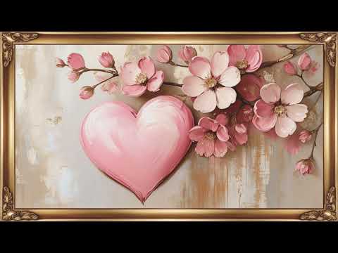 Hearts and Flowers Oil Painting Screensaver | Vintage Romantic Floral Art | Pink Hearts and Floral