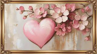 Hearts and Flowers Oil Painting Screensaver | Vintage Romantic Floral Art | Pink Hearts and Floral