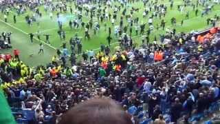 City fans pitch invasion and full time whistle v West Ham champions May 2014