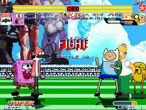 Mugen Mordecai and Spongebob vs Finn and Homer Simpson