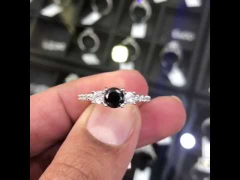 BDR-155 - 1.48 Carat Certified Natural Black Diamond Engagement Ring 14k White Gold