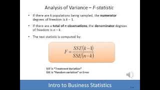 Business Statistics Lesson 12: Analysis of Variance ANOVA