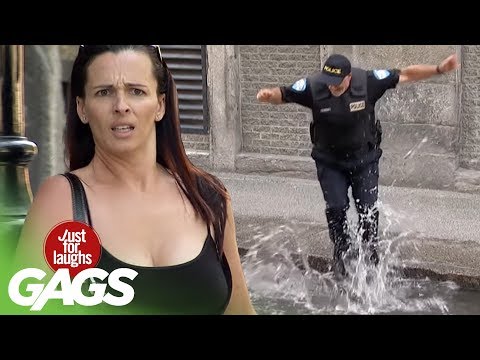 Crazy Cop Jumps into Puddles Prank