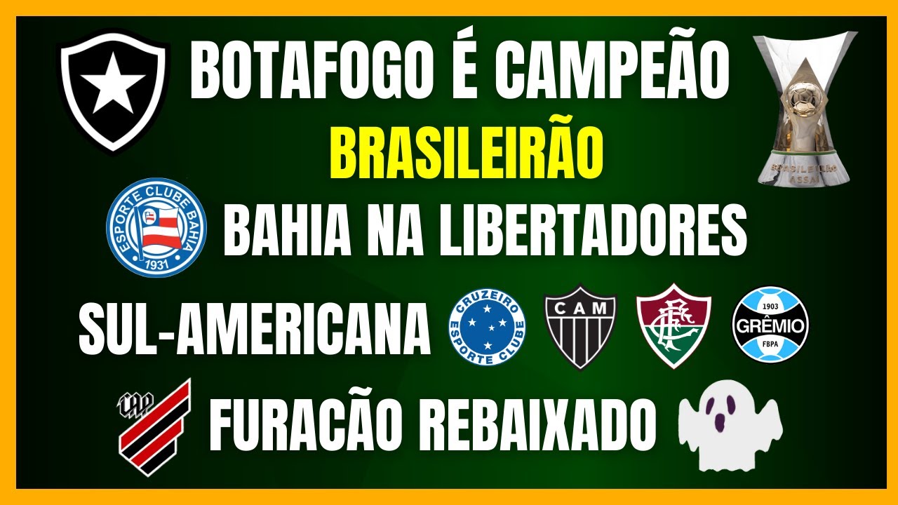 BRASILEIRÃO | BOTAFOGO CAMPEÃO | FURACÃO REBAIXADO | BAHIA NA LIBERTADORES