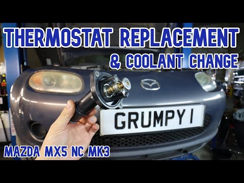 Mazda MX5 NC mk3 thermostat replacement. How to replace thermostat or coolant on your car.