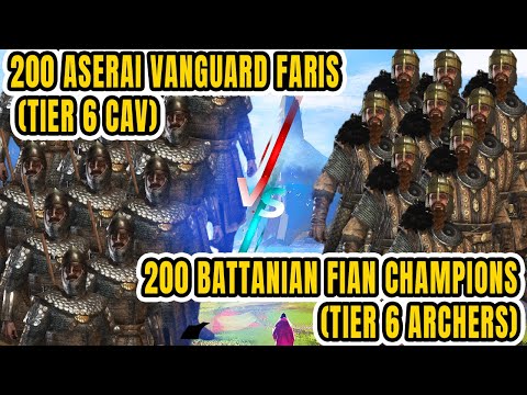 200 Aserai Vanguard Faris Tier 6 cav vs 200 Battanian Fian Champions Tier 6 Archers Mount and Blade