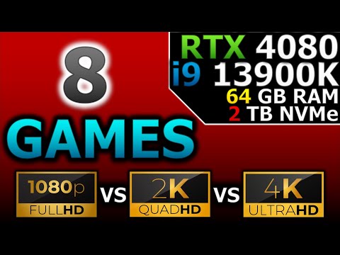 Test in 8 games | 1080p vs 1440p vs 2160p | RTX 4080 | i9 13900K | 64GB RAM | 2TB NVMe