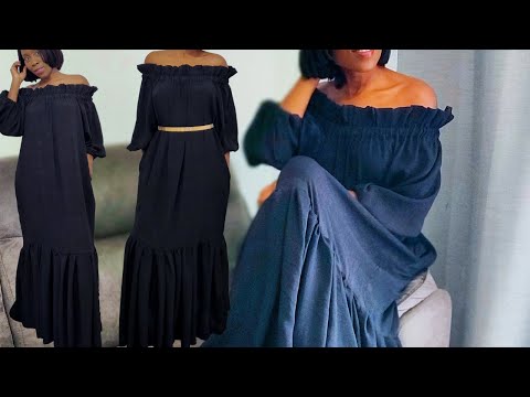 How to sew a simple off shoulder maxi dress