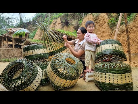 Simple handmade bamboo basket weaving process And Take care of my daughter