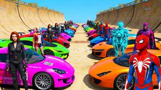 Novos Carros Homem-Aranha e Amigos Heroes! New Cars and Spiderman Ramps Double Skill Сhallenge GTA 5