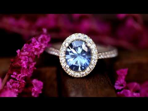 GIA Certified Natural Cornflower Ceylon Blue Sapphire & Diamonds 18K White Gold Engagement Ring