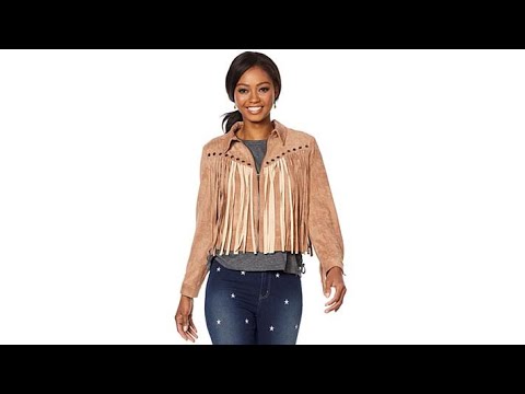 Sheryl Crow Faux Suede Fringe Flag Jacket