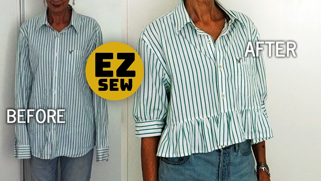 DIY MEN'S SHIRT REFASHION :: EZ Sew :: Men's shirt to women's cropped top upcycle