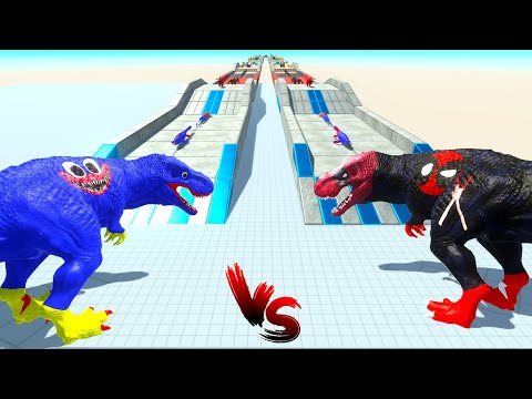 HUGGY WUGGY T-REX vs DEADPOOL T-REX RACE BATTLE COMPETITION - Animal Revolt Battle Simulator