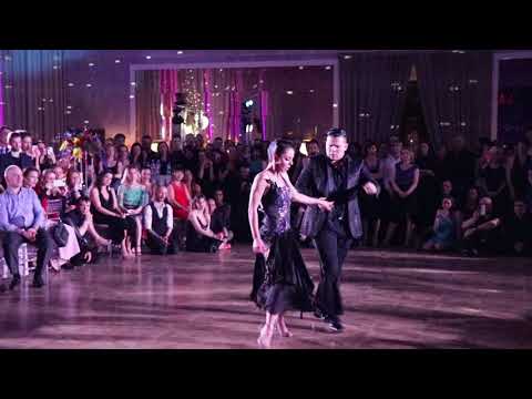  Maria Marinova  and  Sebastian Arce  are  dancing  to  a  nontraditional song  by  Forever Tango  at  La Boca Tango Festival  in  2021