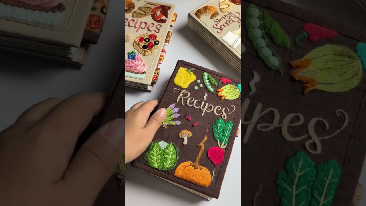 Embroidered recipe book covers I completed in March. 🩷 #fyp #fy #embroidery #journal #handmade