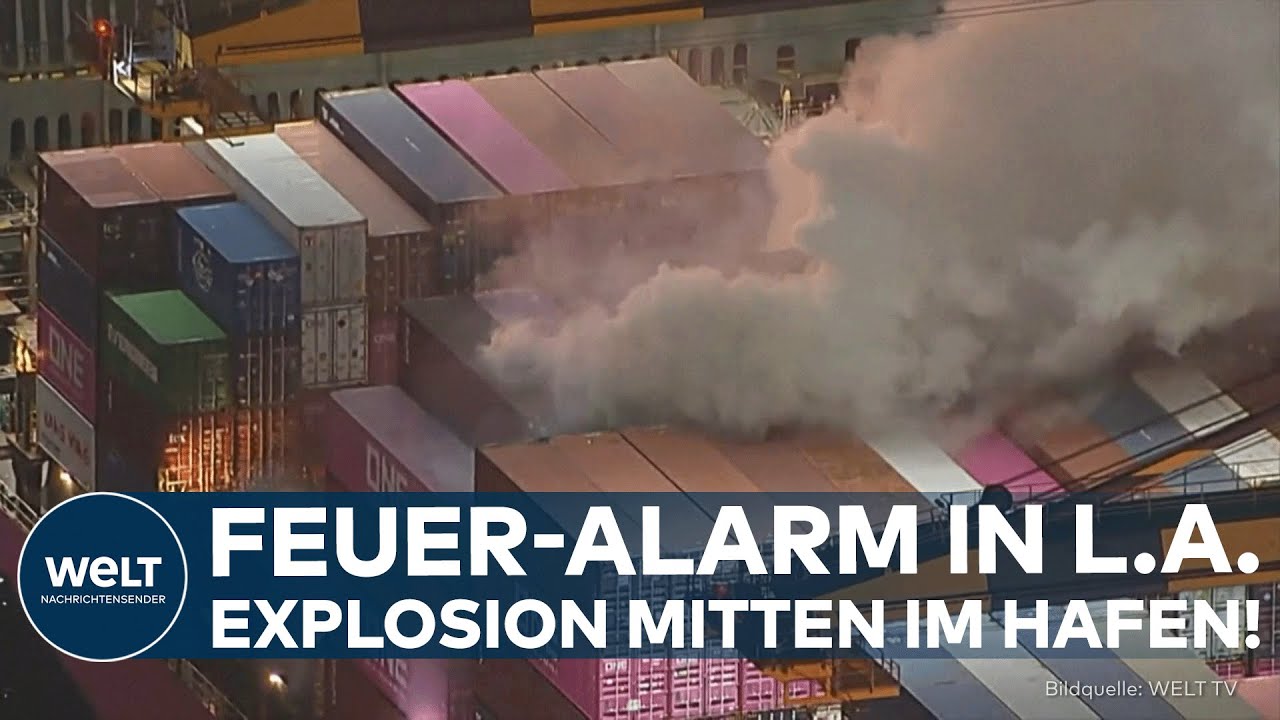 LOS ANGELES: Containerschiff in Flammen – Explosion an Bord! Feuerwehr kämpft gegen Gefahrgut-Brand