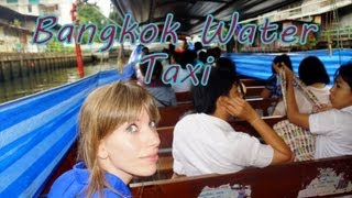 Bangkok Water Taxi Boat Ride along a canal nearby Chao Phraya River to visit Wat Saket Temple