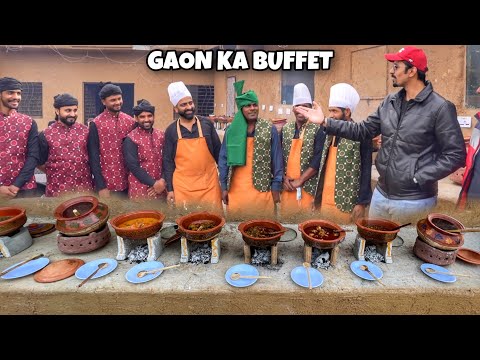 BUFFET IN VILLAGE OF PAKISTAN - Saag, Desi Chicken, Achar Gosht, Paya & 10 Dishes