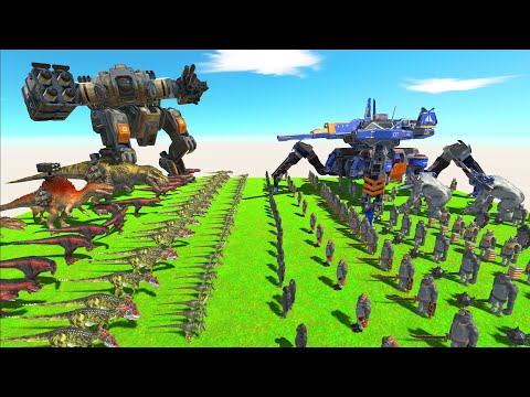 Dinosaurs Revolt Battle with Robot Boss VS Team Spider Robot - Animal Revolt Battle Simulator