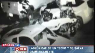 Ladron cae de un techo y se salva dramáticamente