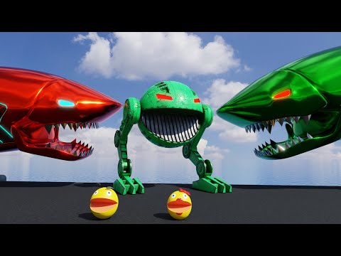 MS PACMAN & ROBOT PACMAN VS SHARK ROBOTS || BEST ADVENTURES