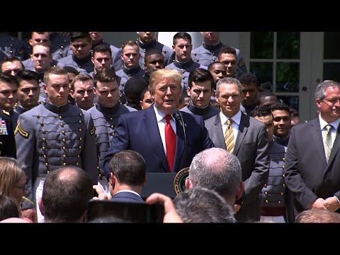 President Donald Trump honored the West Point football team with the Commander-in-Chief's Trophy Monday for the second consecutive year. The Army Black Knights completed an 11-2 season, including wins over the Air Force and Navy. (May 6)