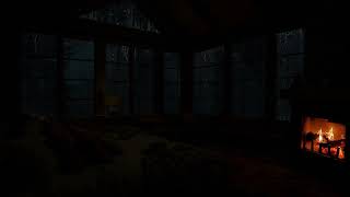Rainy Night by the Window Ambience 🌧 Warm Fireplace & Heavy Rain  for Deep Sleep, Focus & Meditation