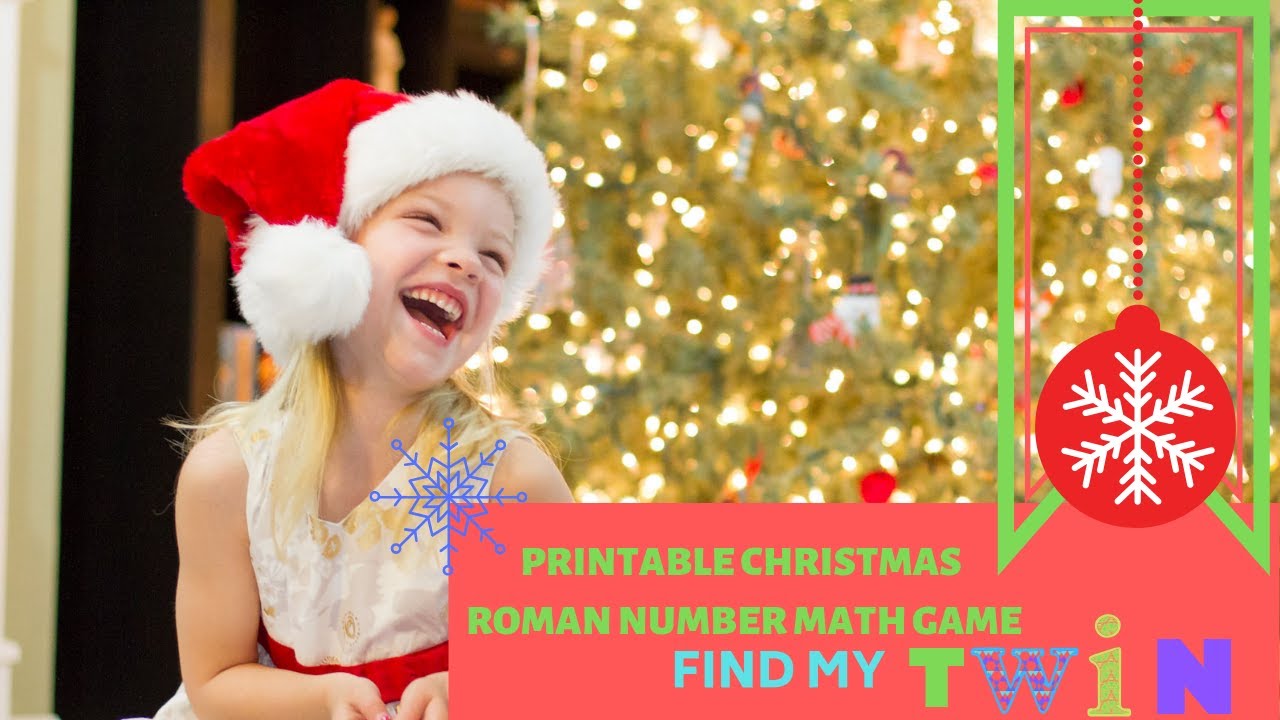 Printable Christmas Roman Number Math Game: Find my twin!