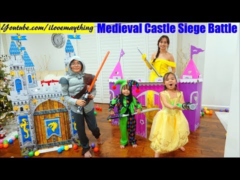 Family Toy Channel: Medieval CASTLE Playhouse Playtime! Disney Princess and Knights Pretend Play