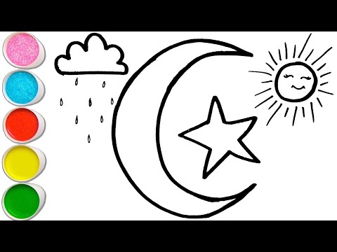 Moon and Stars Drawing - How to Draw a Simple Moon and Star Step By Step Very Easy