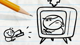 Pencilmate Trapped in the Television! -in- "TV Trauma" Pencilmation Cartoons