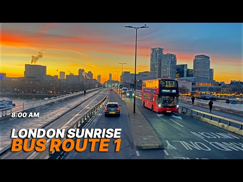 Early morning London double-decker bus ride from Central London to Canada Water - Bus Route 1 🚌🌇