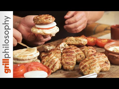 , title : 'Chicken burger patties with parmesan and bacon (ENG subs) | Grill philosophy'